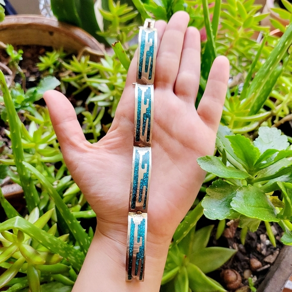 Vintage Alarci Native American Inlaid Turquoise Bracelet - Picture 7 of 15
